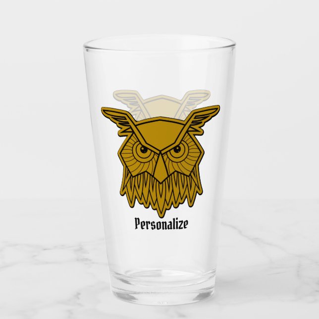 Altes Eule-Gold-Black-Bird Personalisiert Glas (Vorderseite)