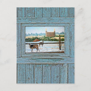 Altes Fenster Tempel blau Postkarte