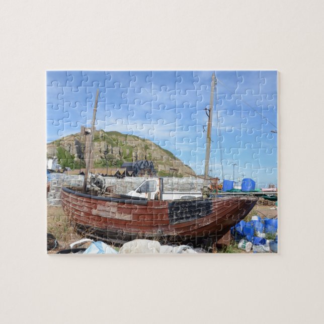 Altes Fischerboot am Strand Puzzle (Horizontal)
