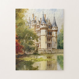 Altes französisches Schloss Wasserfarben Illustrat Puzzle