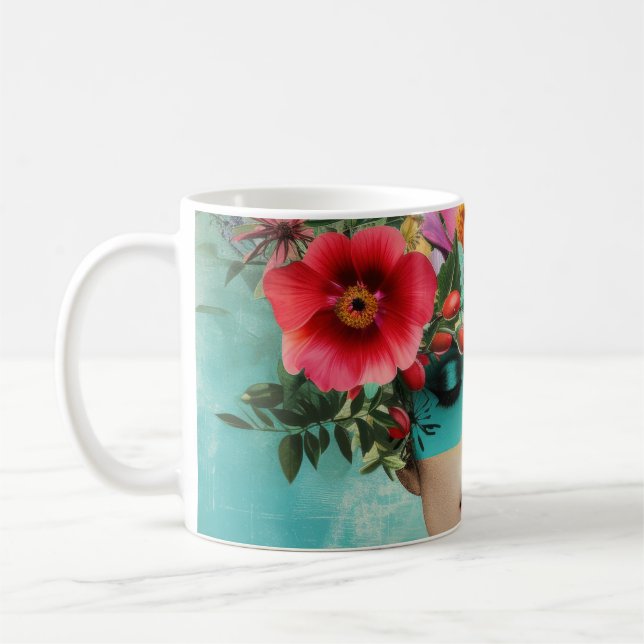 Altes Frauenporträt mit Blumen Kaffeetasse (Links)