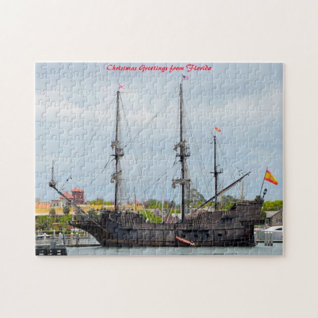 Altes Galleon Schiff Florida. Weihnachtsgrüße Puzzle (Horizontal)