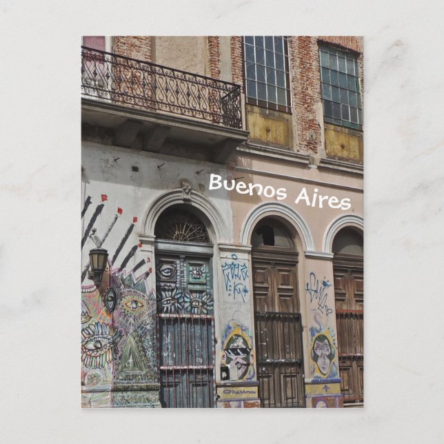 Altes Gebäude mit Balkon Graffiti & Doors Postkarte (Vorderseite)