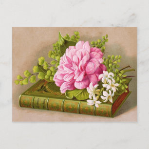Altes Geburtstagsbuch mit rosa Blumen Postkarte