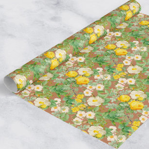 Altes gelbes Rosen-Verpackungspapier auf warmem Ro Geschenkpapier