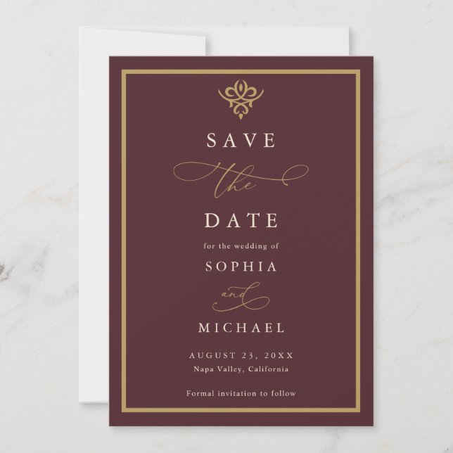 Altes Geld Burgund Save The Date (Vorderseite)