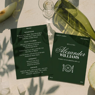 Altes Geld Elegant Dunkelgrün Chic Hochzeit Menükarte
