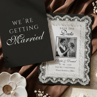 Altes Geld Elegantes Vintage-Spitzen-Foto Save the Einladung