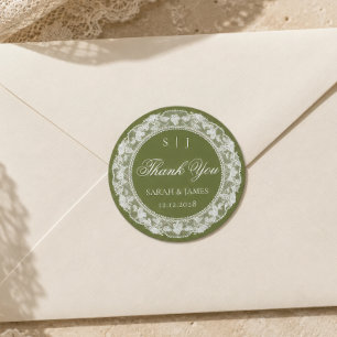 Altes Geld Hochzeit Oliv Weiß Spitze Danke Runder Aufkleber