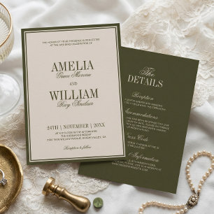 Altes Geld Klassisch Zeitlos Olivgrüne Hochzeit Einladung