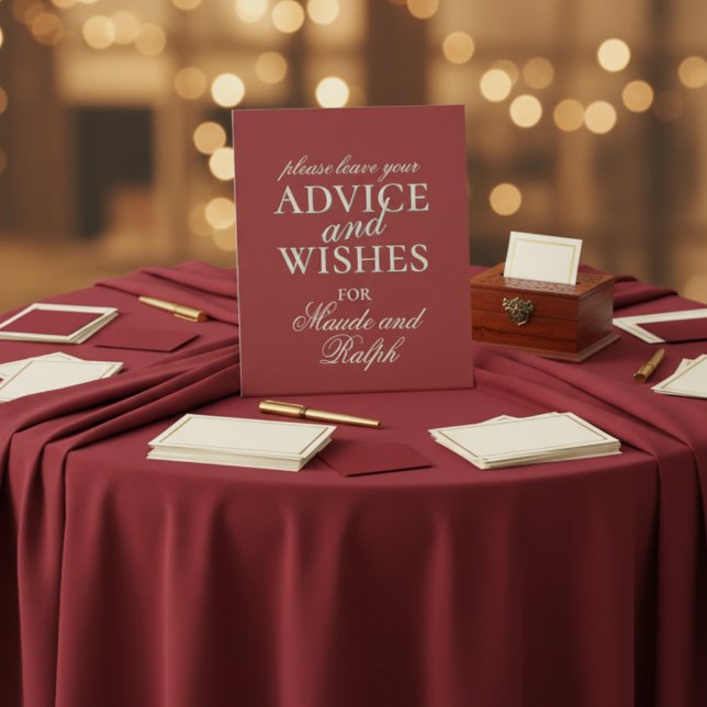 Altes Geld kühne Red Advice und Wünsche Hochzeit Sockelschild (Invite guests to share their heartfelt advice and warm wishes with this Advice and Wishes Sign!)