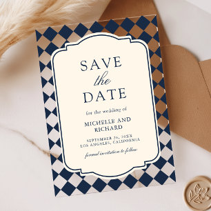 Altes Geld Navy Karo-Hochzeit - Save the Date Acryleinladungen