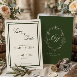Altes Geld Olivgrün Elegantes Monogramm Hochzeit Save The Date