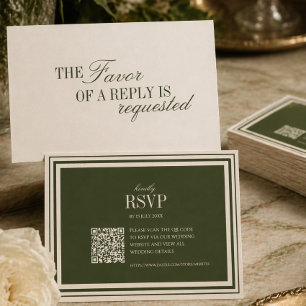 Altes Geld Olivgrüne Elegante Hochzeit mit QR-Code RSVP Karte