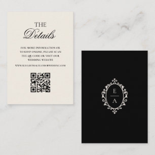 Altes Geld Oval Wappen Schwarz Hochzeitsdetails QR Begleitkarte
