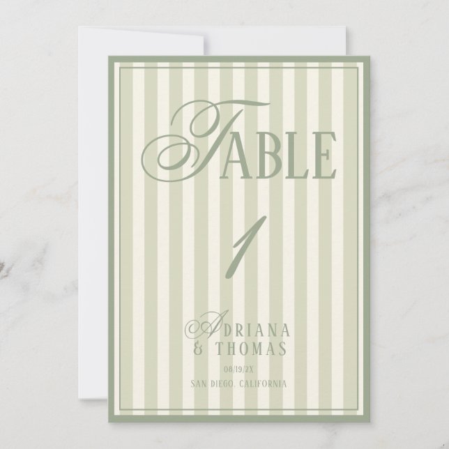 Altes Geld Pastellgrüne Hochzeit Tischnummer (Vorderseite)
