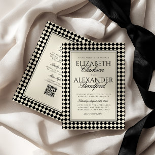 Altes Geld Retro Diamant Karo Hochzeit Einladung