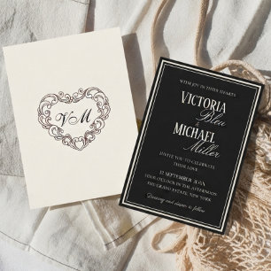 Altes Geld Schwarz & Elfenbein Klassische Hochzeit Einladung