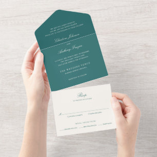 Altes Geld Teal Klassische Hochzeit All In One Einladung