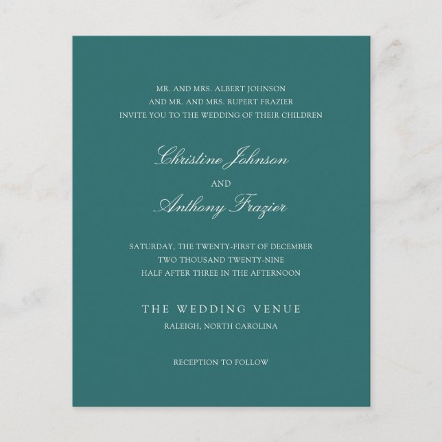 Altes Geld Teal Klassische Hochzeitseinladung Flyer (Vorne)