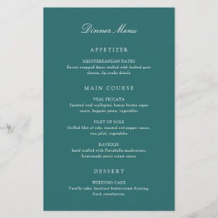 Altes Geld Teal Klassisches Hochzeitsmenü Flyer