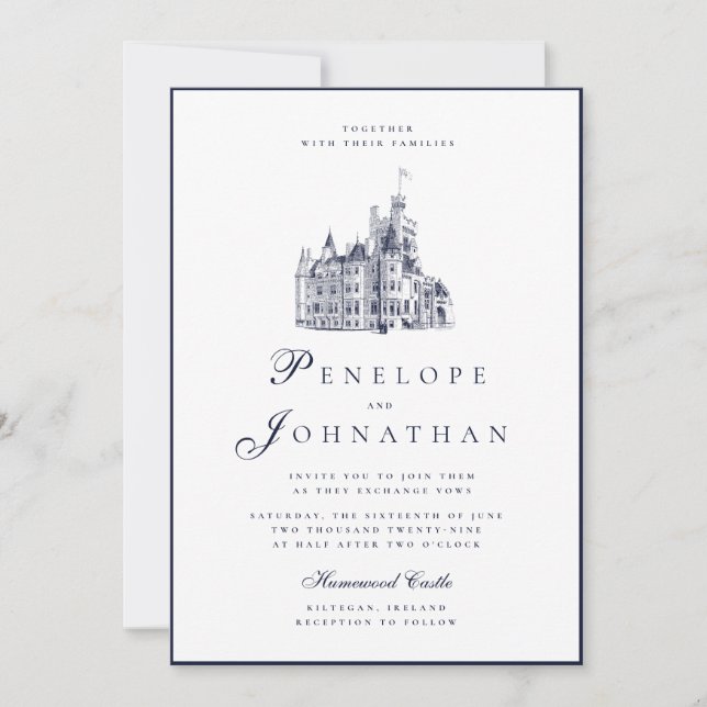 Altes Geld Vintage-Schloss Name-Script Hochzeit Einladung (Vorderseite)