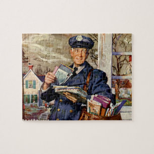 Altes Geschäft, Briefträger liefert Post Briefe Puzzle