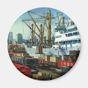 Altes Geschäft mit Frachtschiffen im Hafen Magnet