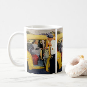 Altes Geschäft, Taxifahrerin weibliche Passagierin Tasse