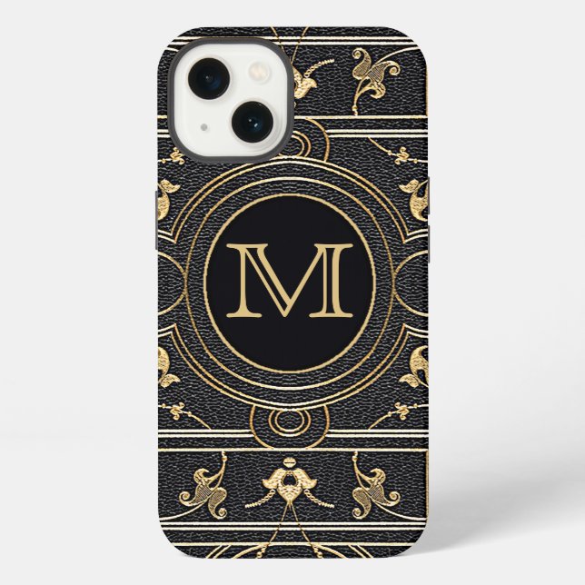 Altes Gold Monogramm iPhone Hülle (Rückseite)