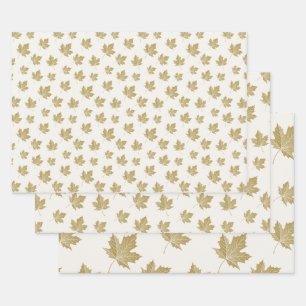 Altes goldenes Ahornleaf-Muster. Geschenkpapier Set