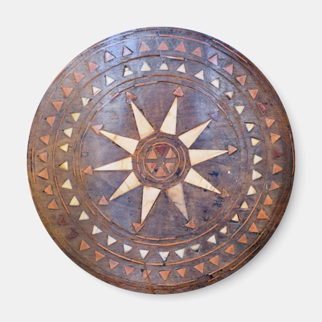 altes griechisches Symbol aus Holz, ethnische Sonn Magnet (Vorne)