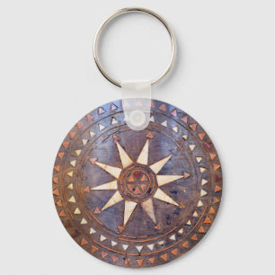 altes griechisches Symbol aus Holz, ethnische Sonn Schlüsselanhänger