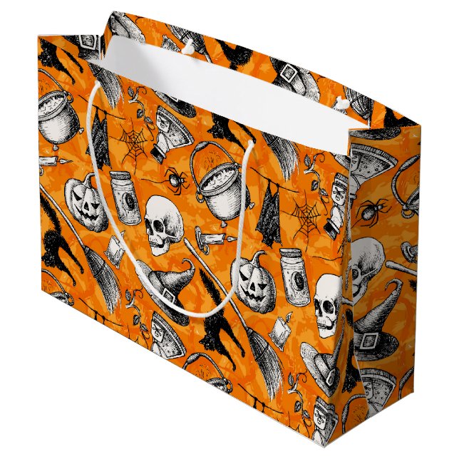 Altes Halloween Große Geschenktüte (Rückseite Schrägansicht)