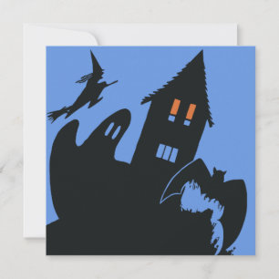 Altes Halloween, gruseliges Spukhaus und Hexe Einladung
