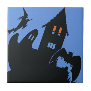 Altes Halloween, gruseliges Spukhaus und Hexe Fliese