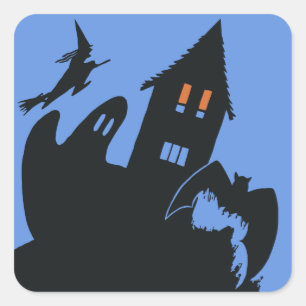 Altes Halloween, gruseliges Spukhaus und Hexe Quadratischer Aufkleber