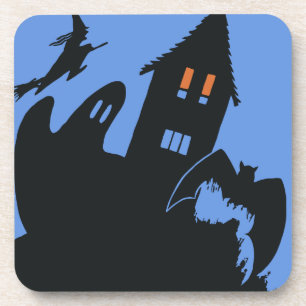 Altes Halloween, gruseliges Spukhaus und Hexe Untersetzer