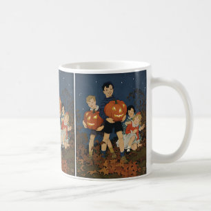 Altes Halloween, Kinder halten Kürbisse Kaffeetasse