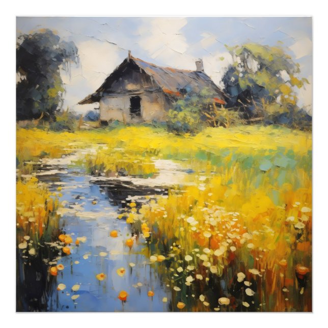 Altes Haus Landschaft Impressionismus Fotodruck (Vorne)