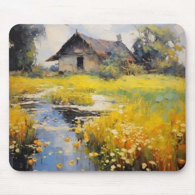 Altes Haus Landschaft Impressionismus Mousepad (Vorne)