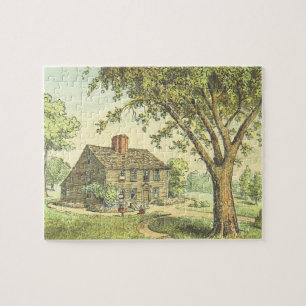 Altes Haus und Baum Szene Vintage-Look Puzzle