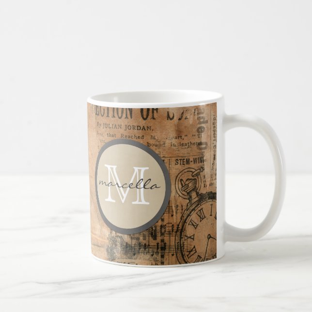 Altes heftiges Vintages Zeitungs-Monogramm Kaffeetasse (Rechts)
