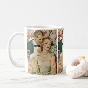 Altes Hochzeitsporträt, Retro-Braut und Bräutigam Kaffeetasse