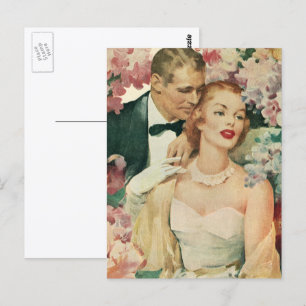 Altes Hochzeitsporträt, Retro-Braut und Bräutigam Postkarte
