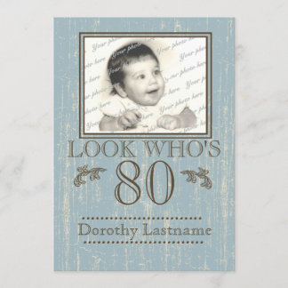 Altes Holz 80. Geburtstag Foto Blau Einladung