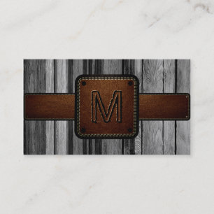 Altes Holz braunes Leder Look Monogram Visitenkarte
