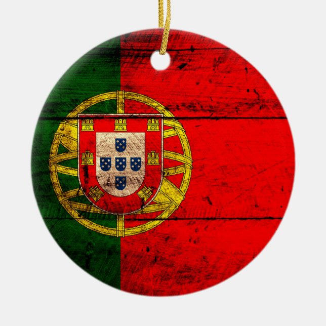 Altes Holz - Portugal - Flagge Keramik Ornament (Vorne)