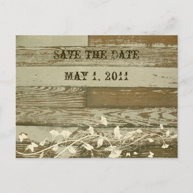 Altes Holz Save the Date Ankündigungspostkarte (Vorderseite)