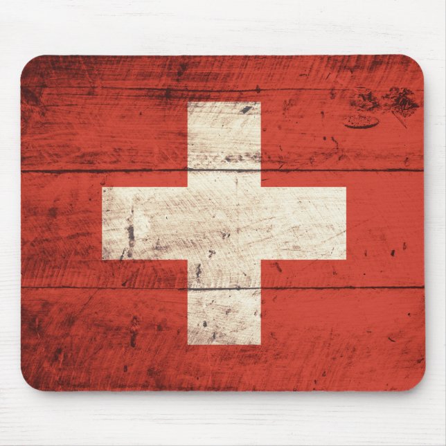 Altes Holz Schweizer Fahne Mousepad (Vorne)